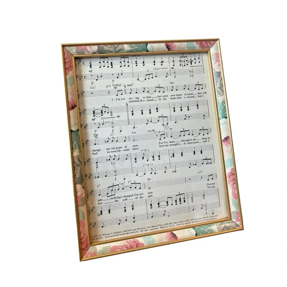 Vintage 80s Pastel Floral Print Picture Frame, 8x10 Photo, Gold Trim Cottagecore
